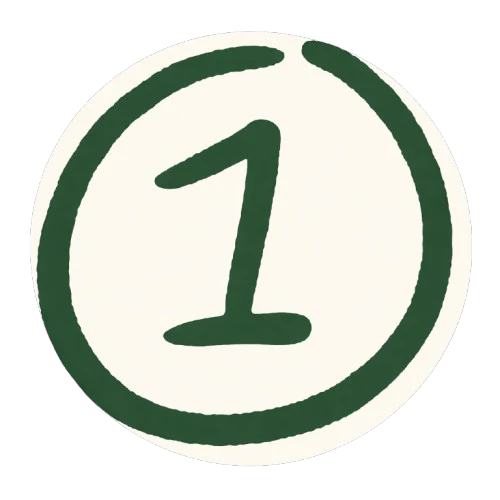 Circular logo with the number '1' in green on a white background